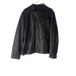 Marc New York Men's Size XL 100% Leather Black Moto Biker Bomber Jacket